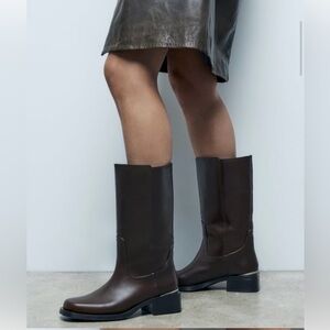 ZARA BROWN  LEATHER TRACK SOLE BOOTS SIZE UK 5 EU 38 US 7.5